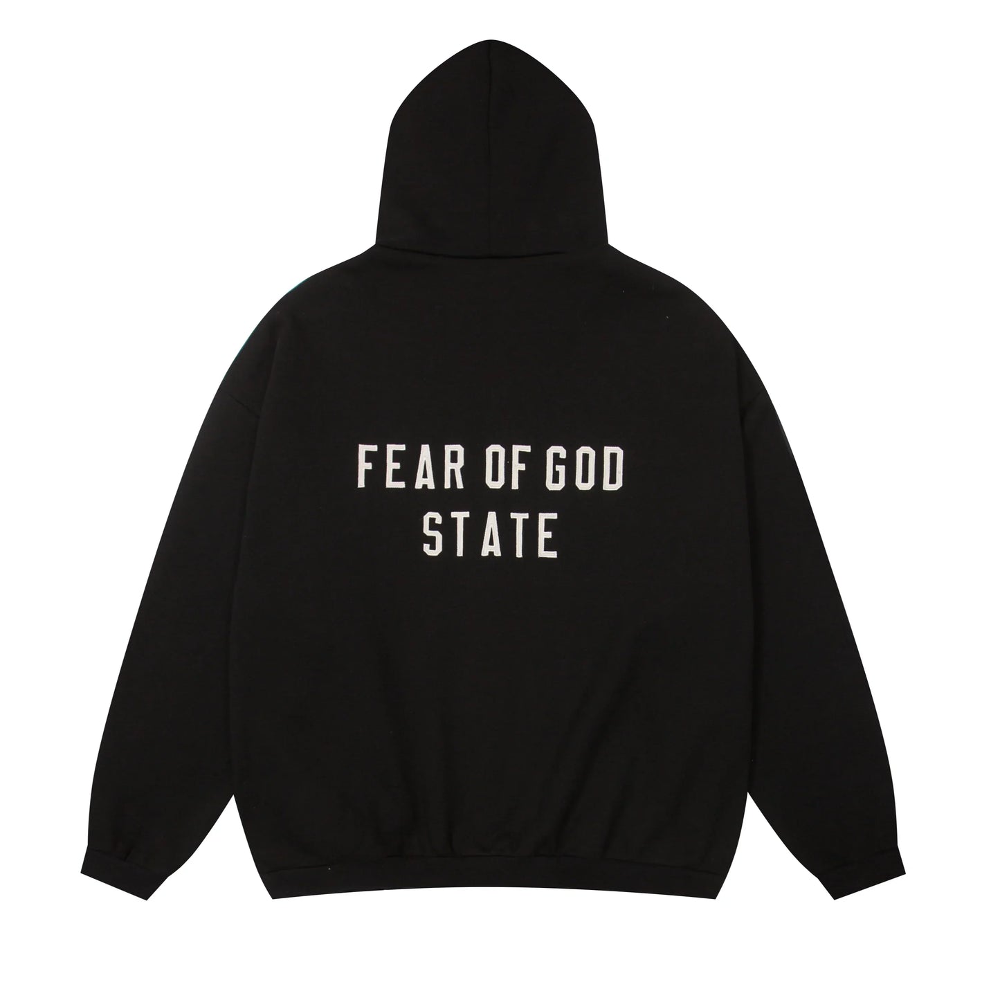 Design details of Essentials black cozy fleece tracksuit by Fear Of God