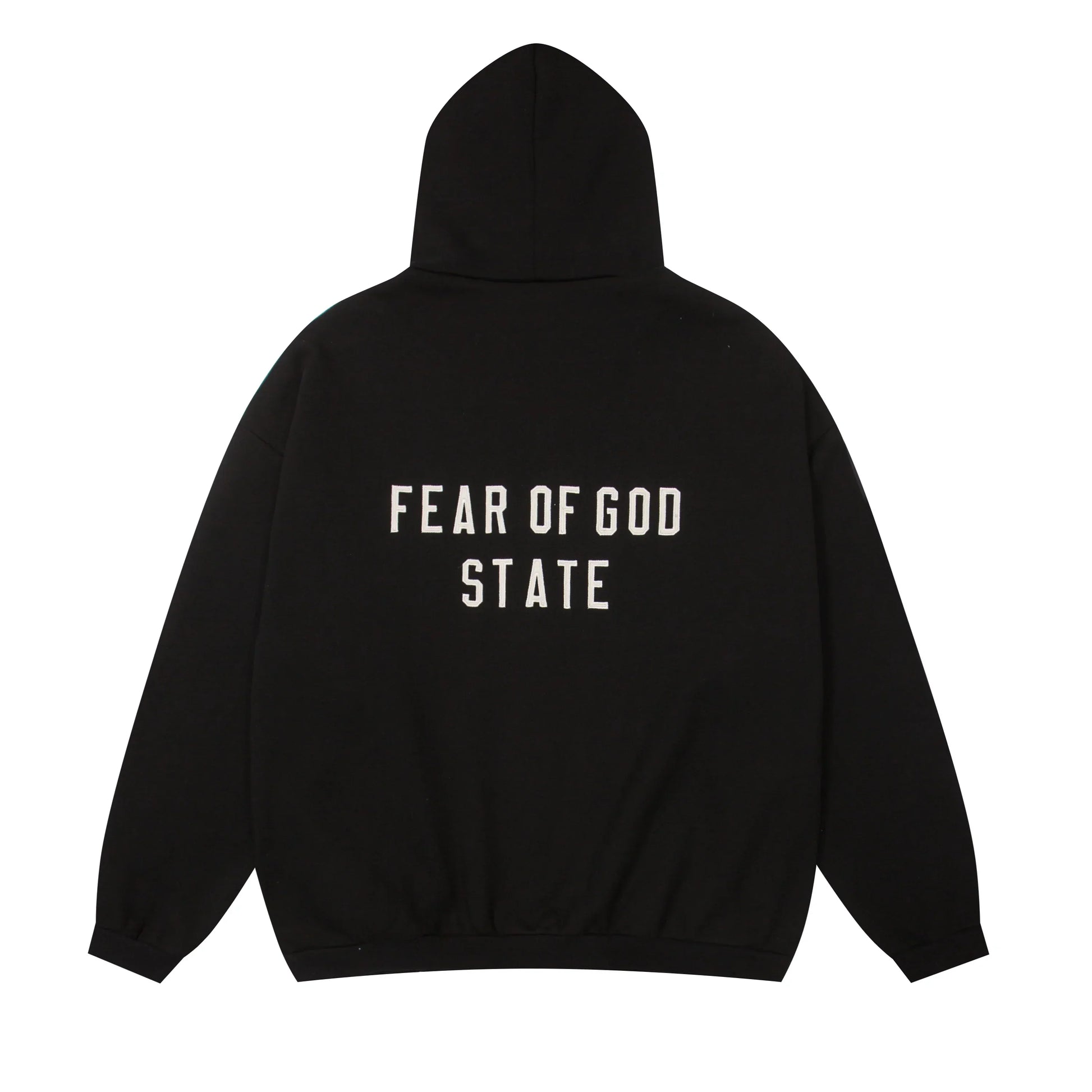 Design details of Essentials black cozy fleece tracksuit by Fear Of God