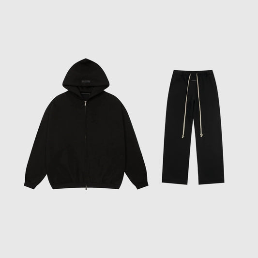 Essentials black cozy fleece tracksuit set with relaxed fit by Fear Of God
