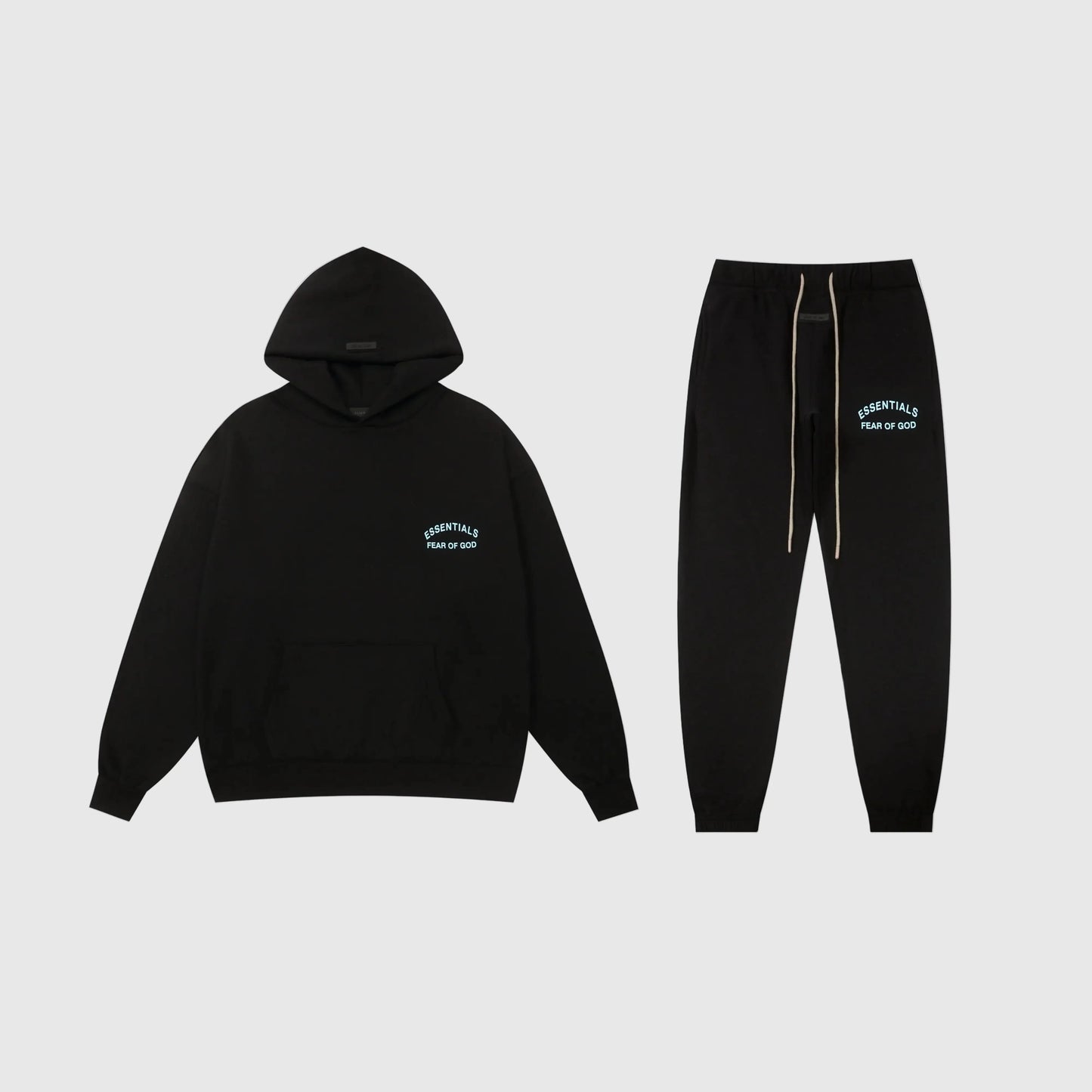 Essentials black fleece tracksuit set with relaxed fit by Fear Of God