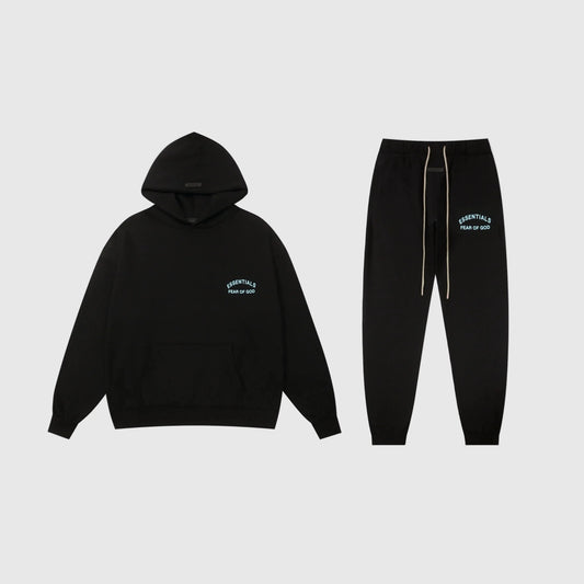 Essentials black fleece tracksuit set with relaxed fit by Fear Of God