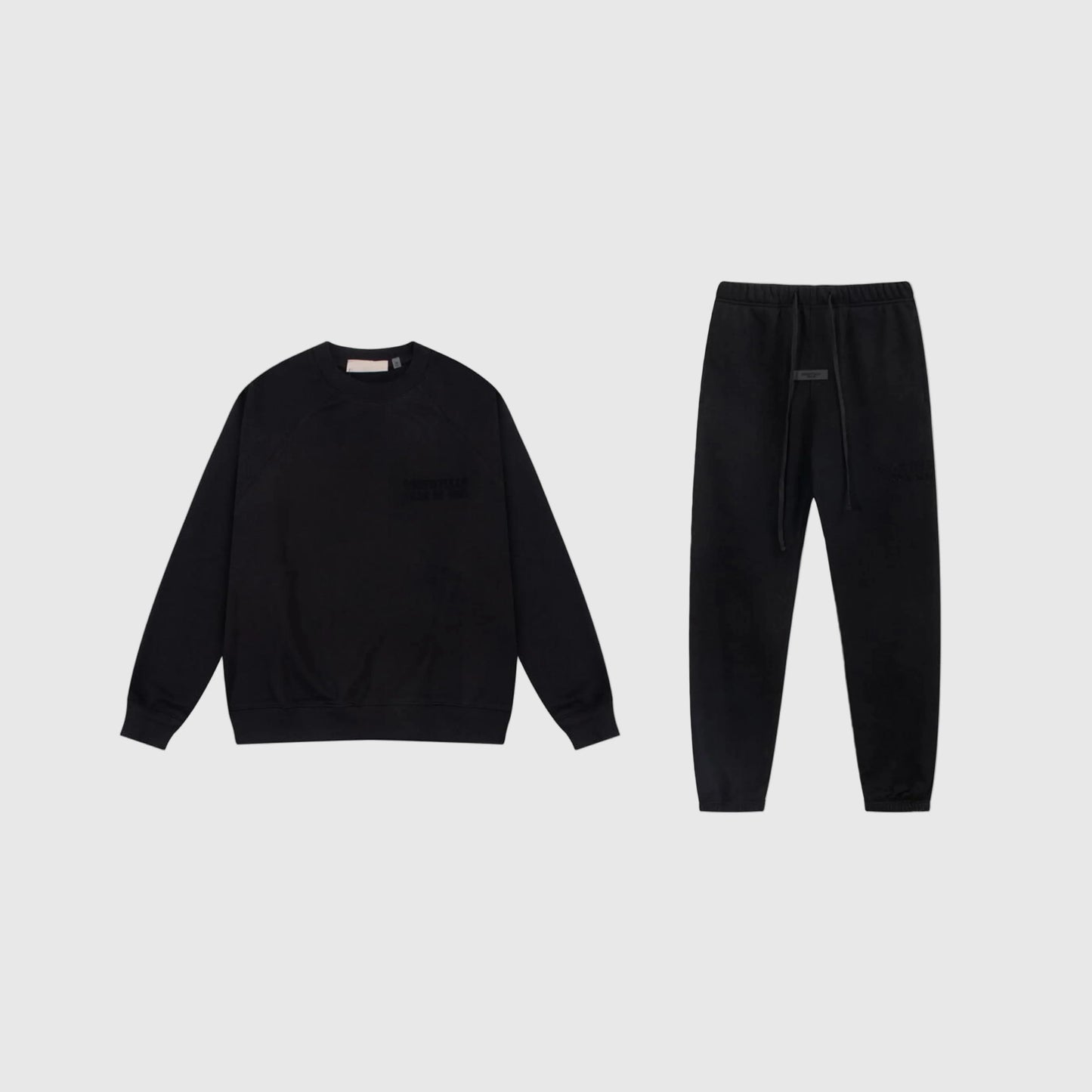 Essentials black luxe fleece tracksuit set with relaxed fit by Fear Of God