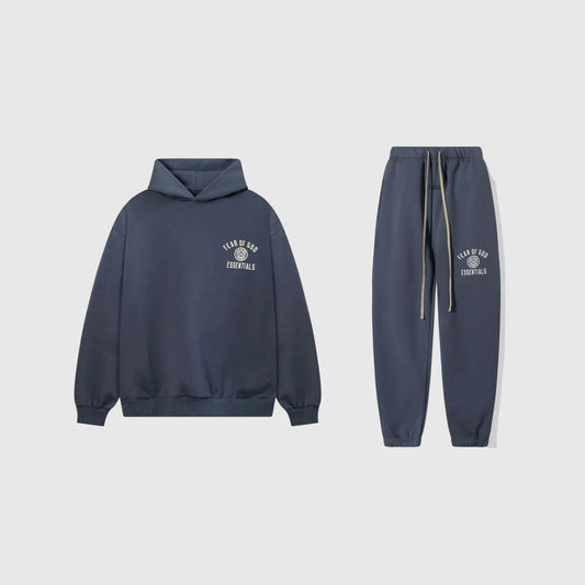 Essentials blue fleece tracksuit set with relaxed casual fit by Fear Of God