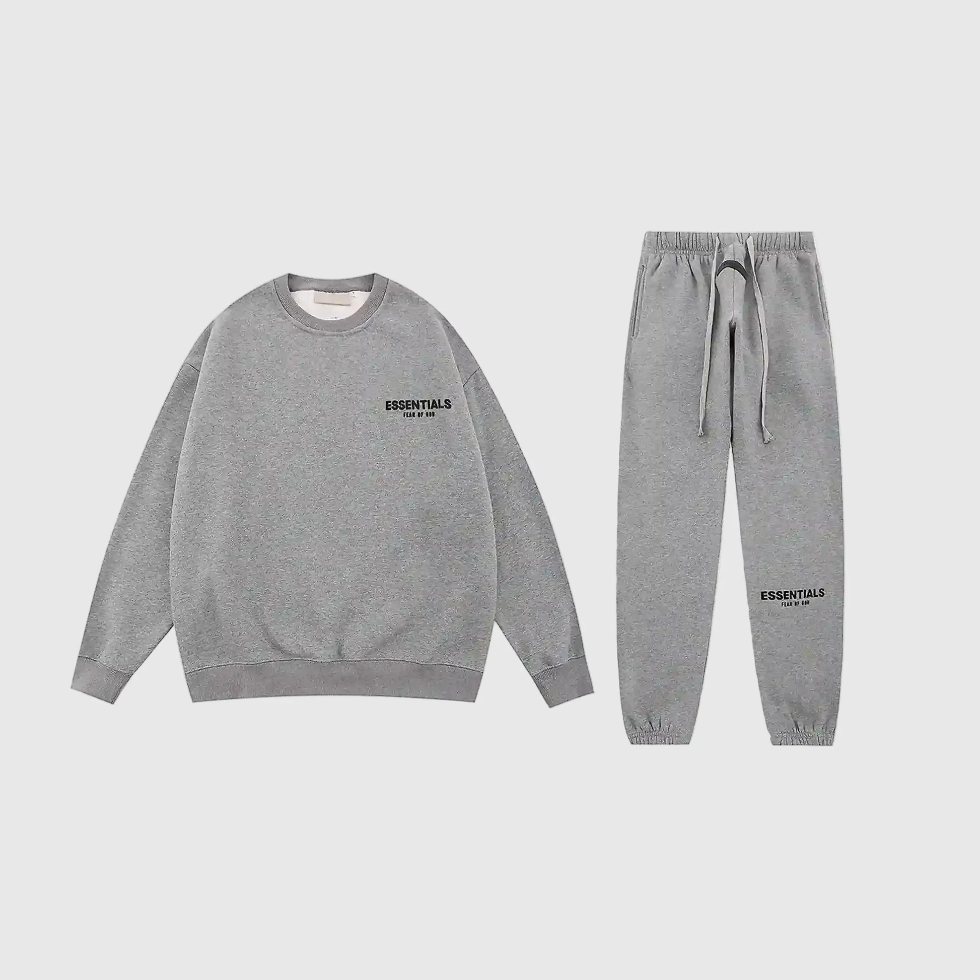 Essentials dark heather oatmeal fleece set with relaxed casual fit by Fear Of God