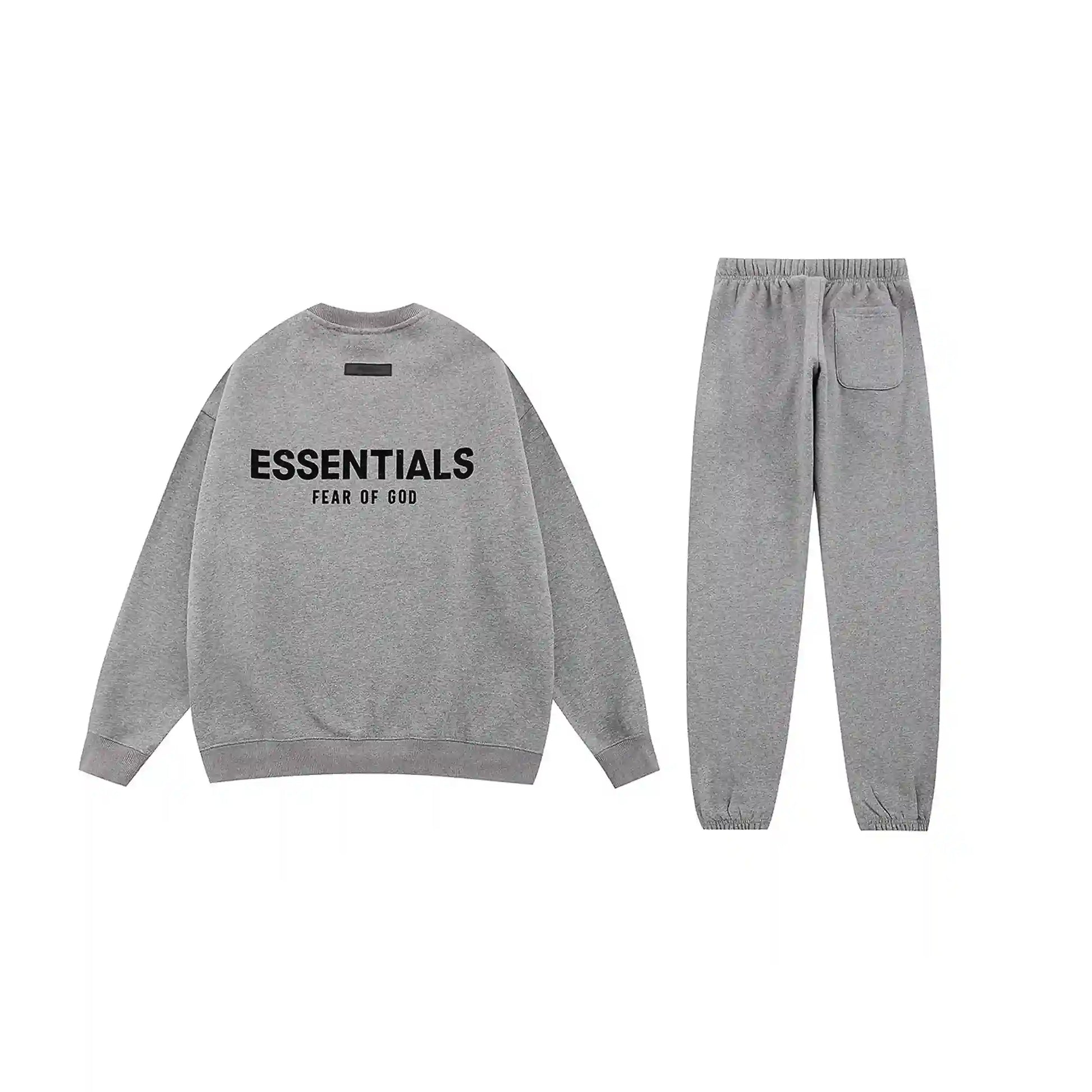 Essentials dark heather oatmeal fleece hoodie with soft interior detail by Fear Of God