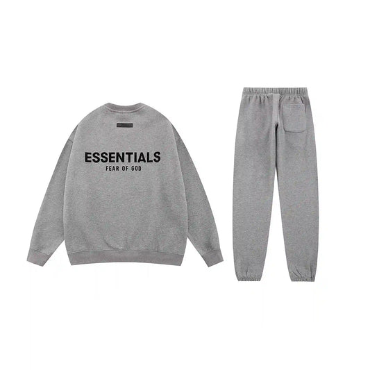 Essentials dark heather oatmeal fleece hoodie with soft interior detail by Fear Of God