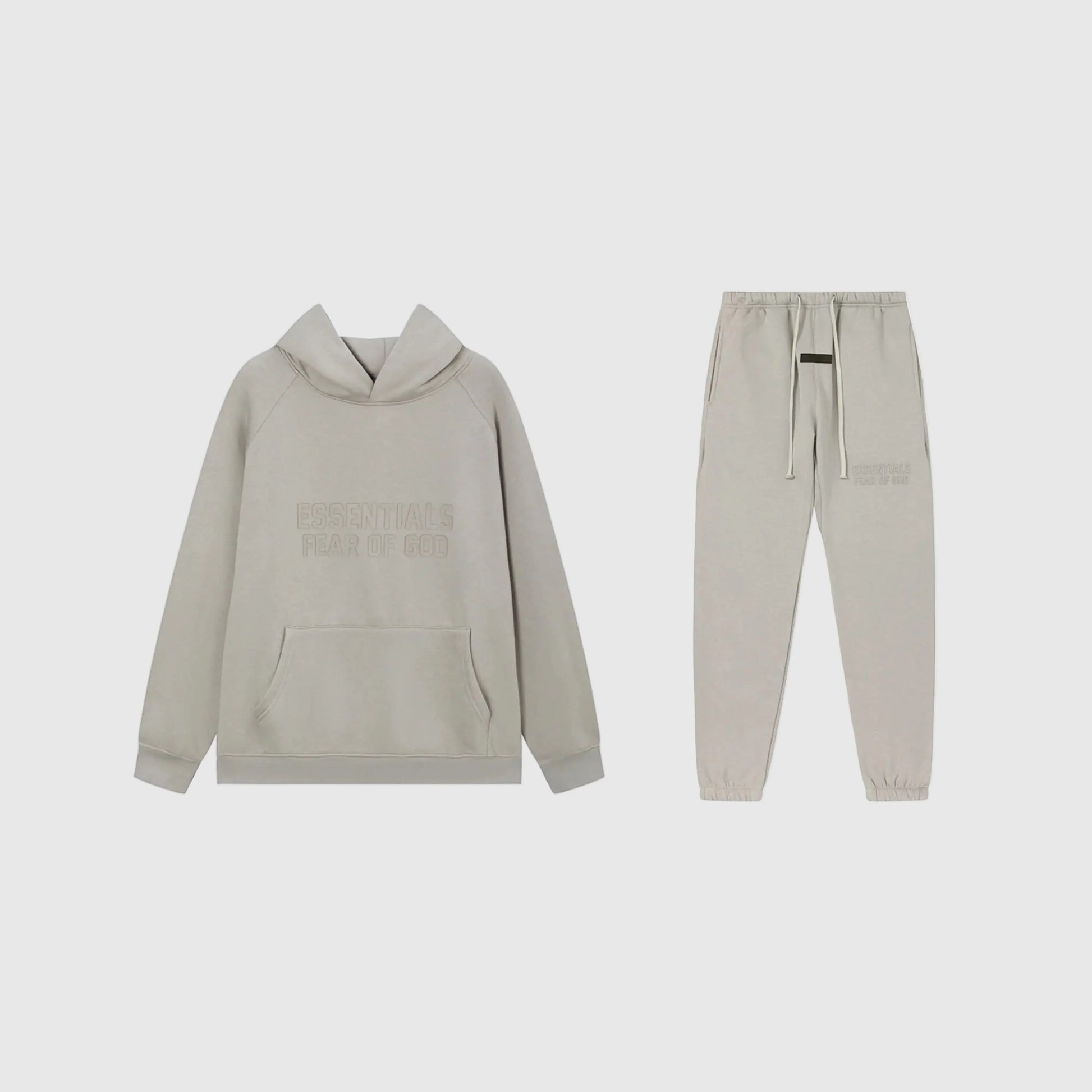 Essentials dusty grey day fleece tracksuit set with relaxed fit by Fear Of God