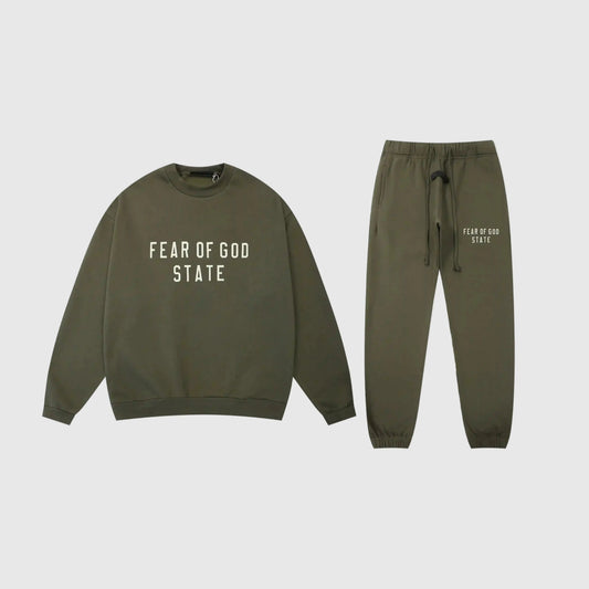 Essentials hemlock comfort fleece tracksuit set with relaxed fit by Fear Of God