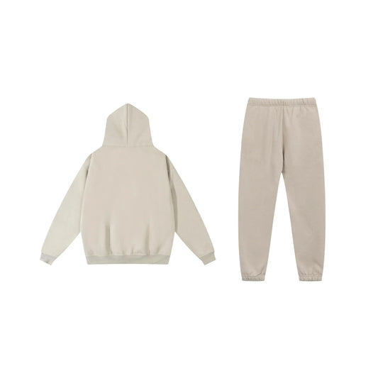 Essentials light heather oatmeal fleece hoodie with soft interior detail by Fear Of God