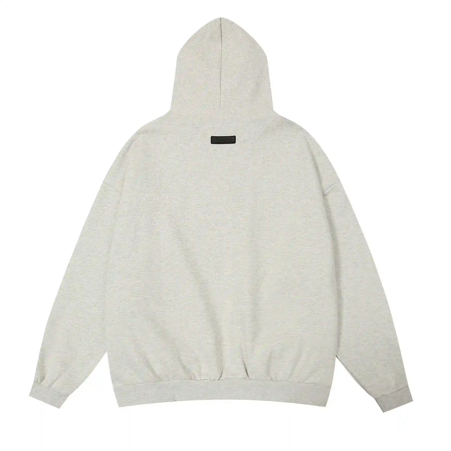 Design detail of light heather oatmeal fleece tracksuit by Fear Of God by Essentials
