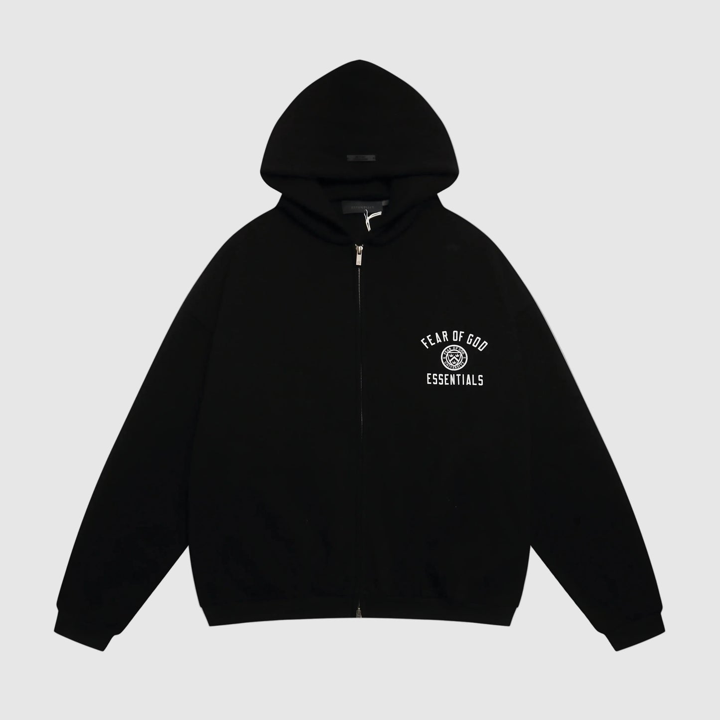 essentials black zip hoodie relaxed fit streetwear