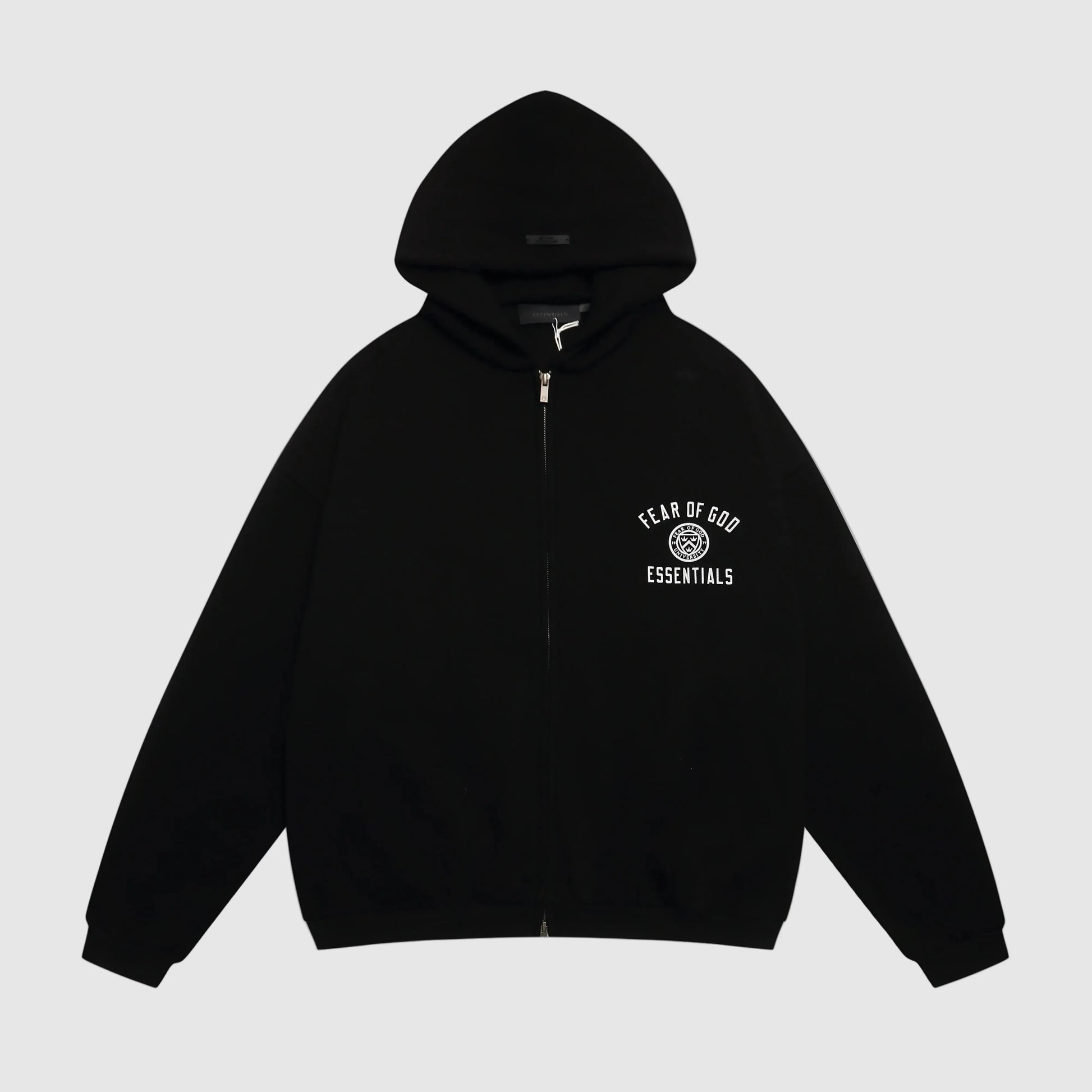 essentials black zip hoodie relaxed fit streetwear