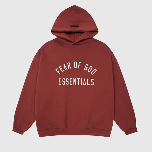 essentials red hoodie relaxed fit streetwear