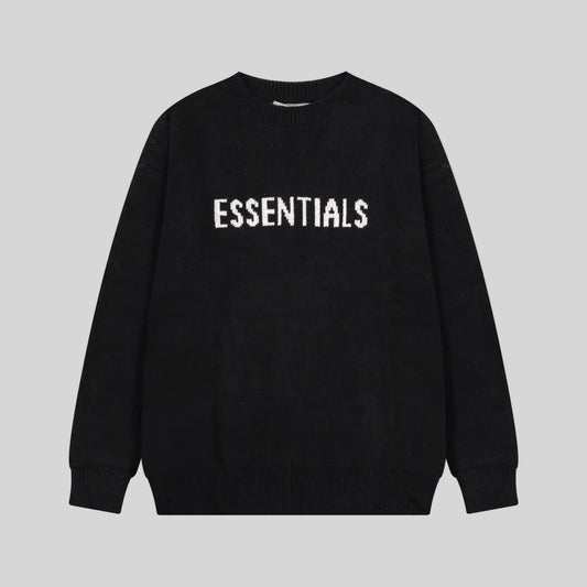 Fear of God Essentials black crewneck sweatshirt front view 380gsm core fleece
