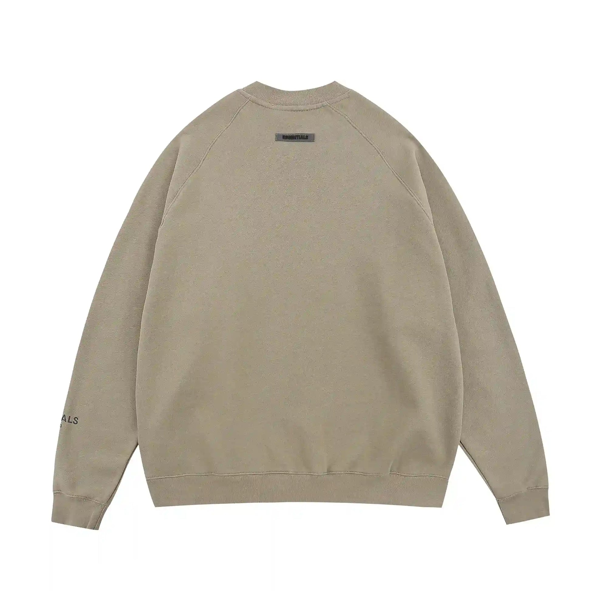 Essentials heathered grey sweatshirt back view long sleeves beveled logo branding